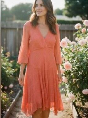 Rabbit Rabbit Rabbit Coral Textured Lace faux Wrap Dress Size 20W
